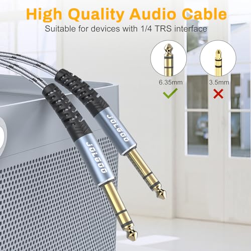 JOLGOO 1/4 Inch TRS Instrument Cable 20 FT 2-Pack, Quarter inch Audio Cable, 6.35 Balanced Interconnect Line for Electric Guitar, Bass, Keyboard, Mixer, Amplifier, Speaker, Electric Mandolin - color: Grey, size: 20 Feet, style: TRS Cable 2-Pack