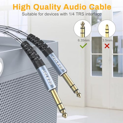 JOLGOO 1/4 Inch TRS Instrument Cable 20 FT 2-Pack, Quarter inch Audio Cable, 6.35 Balanced Interconnect Line for Electric Guitar, Bass, Keyboard, Mixer, Amplifier, Speaker, Electric Mandolin - color: Grey, size: 20 Feet, style: TRS Cable 2-Pack