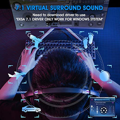 EKSA Computer Gaming Headset for PC - PS4 Headphones with 7.1 Surround Sound Detachable Microphone - Gaming Headphones for PC, PS4, PS5, Xbox One S/X, Mobile Games, Call Center