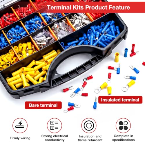 1150Pcs Wire Connectors Kit, Insulated Electrical Terminals with Crimping Tool, Ring Butt Spade Fork Terminal Connectors Assortment for Automotive Wiring Home Electrical Repairs