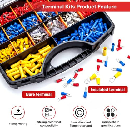 1150Pcs Wire Connectors Kit, Insulated Electrical Terminals with Crimping Tool, Ring Butt Spade Fork Terminal Connectors Assortment for Automotive Wiring Home Electrical Repairs