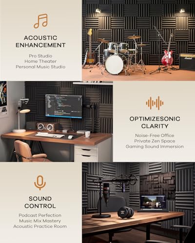 SD SODOCT 36 Pack Wedge Acoustic Foam Panels, Self-Adhesive Sound Proof Foam Panels for Walls, 12 x 12 x 2 Inches High Density Acoustic Foam, Fire Resistant, Studio Wall & Ceiling Panels, Black - color: 36 Pack Wedge (Self-Adhesive), size: 12" × 12" × 2"