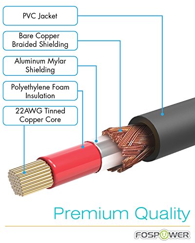 FosPower Subwoofer Cable (10 FT) RCA to RCA Audio Stereo Cable, Male to Male - Dual Shielded Cord | 24K Gold Plated Connector | Corrosion Resistant | Clean Sounding Signal - size: 10 Feet