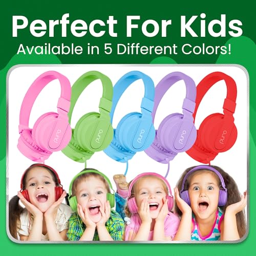 Puro Sound Labs - Kids Headphones, Volume-Limiting 85dB, PuroBasic, Green | Adjustable, Safer & Comfortable Headphones for Kids – Compatible with PCs, Smartphones & Tablets, Ideal for School & Travel - color: Green