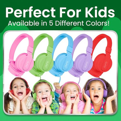 Puro Sound Labs - Kids Headphones, Volume-Limiting 85dB, PuroBasic, Green | Adjustable, Safer & Comfortable Headphones for Kids – Compatible with PCs, Smartphones & Tablets, Ideal for School & Travel - color: Green