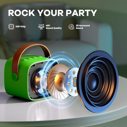 YLL Mini Karaoke Machine for Kids Adults, Portable Bluetooth Speaker with 2 Wireless Microphones, Birthday Gifts Toys for Girls Boys Ages 3, 4, 5, 6, 7, 8, 9,10,11,12+ Years Old Toddler (Green) | Portable Bluetooth Mini Speaker with 2 Wireless Microphones