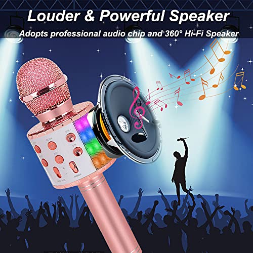 Bluetooth Karaoke Microphone Wireless: Karaoke Mic with Led Lights for Adults Kids Singing - Perfect Toys for Girls Birthday Gifts - color: 02-Champagne With Light