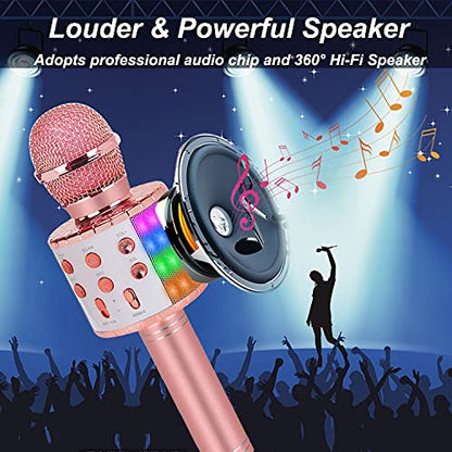 Bluetooth Karaoke Microphone Wireless: Karaoke Mic with Led Lights for Adults Kids Singing - Perfect Toys for Girls Birthday Gifts - color: 02-Champagne With Light
