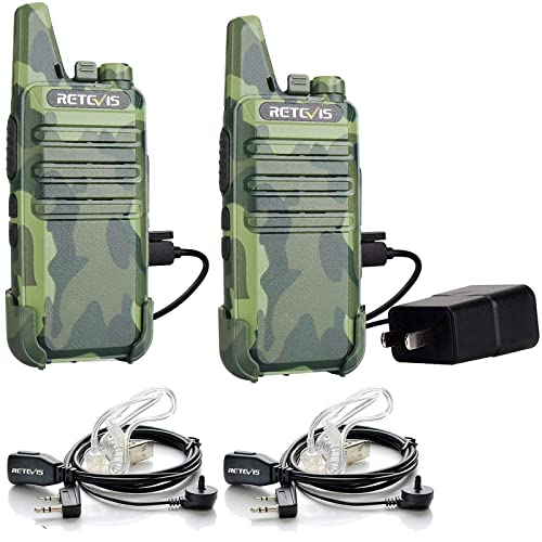 Retevis RT22 Lightweight Walkie Talkies Long Range with Earpiece (2 Pack) - color: Camouflage