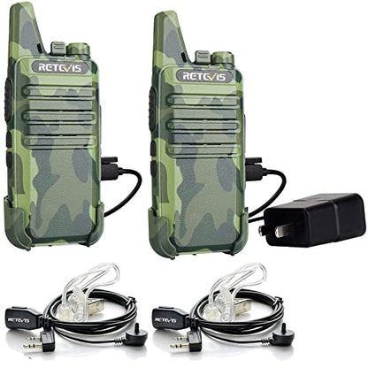 Retevis RT22 Lightweight Walkie Talkies Long Range with Earpiece (2 Pack) - color: Camouflage