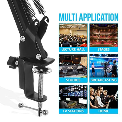 StreamEye Boom Arm Mic Stand with Desktop Mount, Detachable Clip, Professional Grade XLR Cable, Microphone Pop Filter and Cable Ties