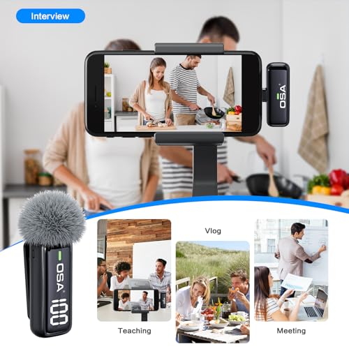 OSA 2Pcs Wireless Lavalier Microphone for iPhone iPad with Charging Charging Case and Transmitter Digital Display, 30H Clip on Lapel Microphone Wireless for Video Recording - style: Lighning