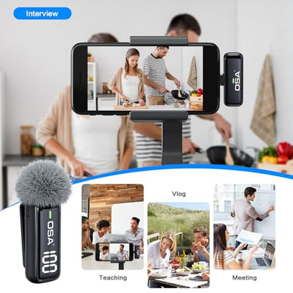 OSA 2Pcs Wireless Lavalier Microphone for iPhone iPad with Charging Charging Case and Transmitter Digital Display, 30H Clip on Lapel Microphone Wireless for Video Recording - style: Lighning