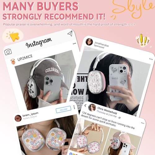 for Apple AirPods Max,Clear Flower Soft TPU Case for Women Girly,Pink | Ear Pad Case Cover/Ear Cups Cover/Headband Cover for AirPods Max Headphones (2024/2020)Transparent AirPod Max (USB-C) - color: Smile doodle