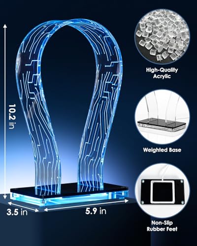 HAYVAN LED Gaming Headphone Stand - RGB Headset Holder for Desk with 60,000+ Colors & App Control, Premium Acrylic USB Light for Gamers