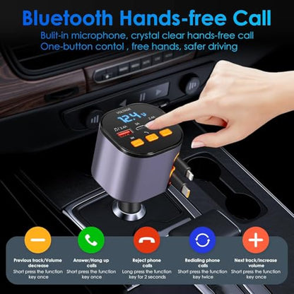 Retractable Car Charger,5 in 1 Fast Cars Phone Charger 90W,Bluetooth 5.3 FM Transmitter Adapter,Handsfree Call,2 Retractable Cables and USB Chargers for iPhone17/ 16/15/14/13/Samsung - color: Purplr