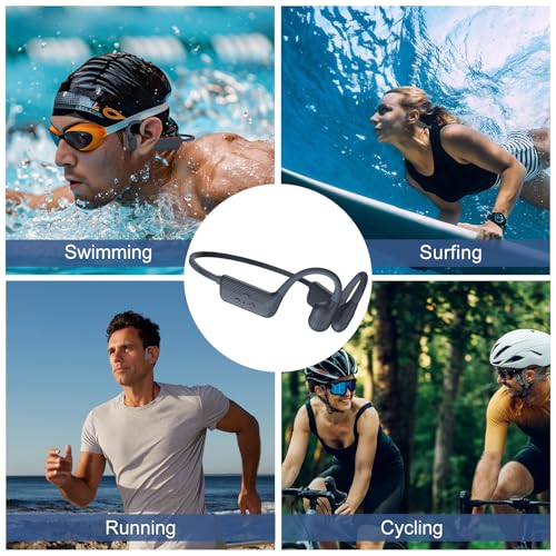 Swimming Headphones, IP68 Waterproof Bone Conduction Headphones, Bluetooth 6.0 &MP3 with32GB Memory Card, Skin Open Ear Swim Earbuds with Adjustable Headband for Swim Cap/Hat, Magnetic Charging(Grey)