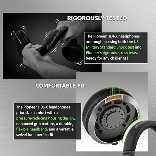 Pioneer DJ HDJ-X5 Over-Ear DJ Headphones - Black Bundle with Case and Austin Bazaar Polishing Cloth - color: HDJ-X5, style: Black
