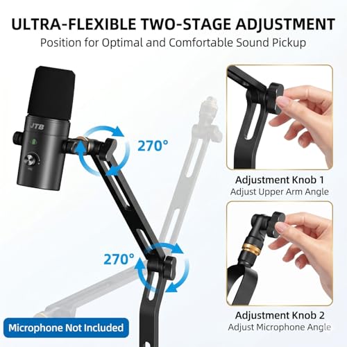 Desktop Microphone Stand,Gaming Microphone Boom Arm Stand,Weighted Base | Aluminum Mic Arm with 3/8" to 5/8" adapter, compatible with most mics for podcast and streaming