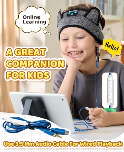 Kids Headphones, Bluetooth Headphones Adjustable Headband for Kids, Wireless and Wired Playback 3.5 MM Jack for School, Kids Headset for Girls Boys, Kindle Tablet Cellphones Airplane Travel Sleep - color: DarkGrey
