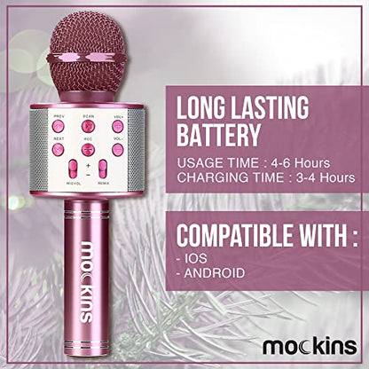 Mockins Purple Bluetooth Karaoke Microphone for Kids with Bluetooth Microphone Wireless Speaker | Wireless Mic Karaoke for iOS & Android | All-in-One Mic - color: Purple