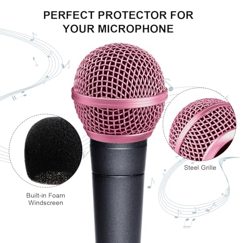Microphone Head Replace, Steel Mesh Mic Grille Heads, Grille Mic Ball Replacement with Inner Foam, Fits for SM58 Windscreen Cover (Rose, 1 pcs) - color: Rose, size: 1 pcs