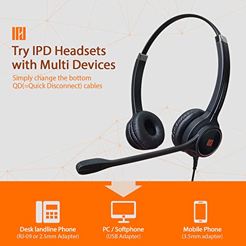 IPD IPH-255 Phone Headset with Noise Cancelling Microhone for Office and Call Center- Comapatible with Polycom VVX,Aastra,Avaya Digital, Nortel, Samsung,Mitel landline Phones | Office and Call Center, Compatible with Polycom VVX, Aastra, Avaya Digital, No