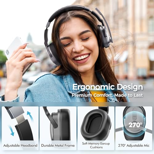 COSMUSIS Trucker Bluetooth Headset, Wireless Headset with Mic for Work | Trucker Headset with Noise Cancelling Headphones, Long Battery Life Bluetooth Headphones with Detachable Earpad for Driving - color: Silver Gray