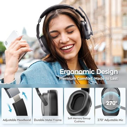 COSMUSIS Trucker Bluetooth Headset, Wireless Headset with Mic for Work | Trucker Headset with Noise Cancelling Headphones, Long Battery Life Bluetooth Headphones with Detachable Earpad for Driving - color: Silver Gray