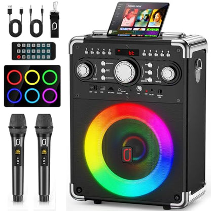 Karaoke Machine, Portable Bluetooth 5.3 Speaker with 2 Wireless Microphones for Adults, PA System with Echo Adjustment, Support TWS/TF Card/USB/AUX/TVs Connected for Home Party/Outdoor/Events etc - size: 2 Wireless Microphones