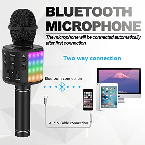 Bluetooth Karaoke Microphone for Party: 8H Playtime, 2H Fast Charge | No Battery Anxiety,Clear Sound,HiFi Sound,Led Lights,Perfect For House Party, Beach & Camping Party - color: Black2