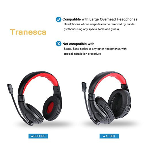 Tranesca Leather Replacement earpad/Ear Cushion/Ear Cover for ATH M50X, SteelSeries Arctis, HyperX Cloud & Alpha Big OVEREAR Headphones (Fits a Great Variety of Headphones) - Black