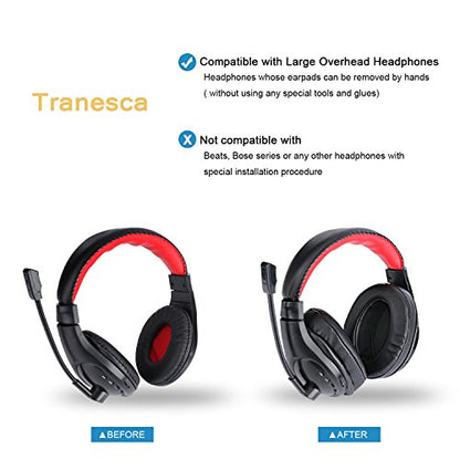 Tranesca Leather Replacement earpad/Ear Cushion/Ear Cover for ATH M50X, SteelSeries Arctis, HyperX Cloud & Alpha Big OVEREAR Headphones (Fits a Great Variety of Headphones) - Black