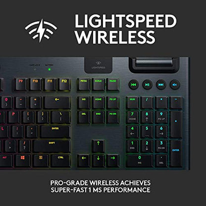 Logitech G915 LIGHTSPEED Wireless RGB Mechanical Gaming Keyboard Clicky, Pro-Grade Wireless, Low Profile Mechanical Switches, 22MM Ultra-Thin Design, Black (Renewed)