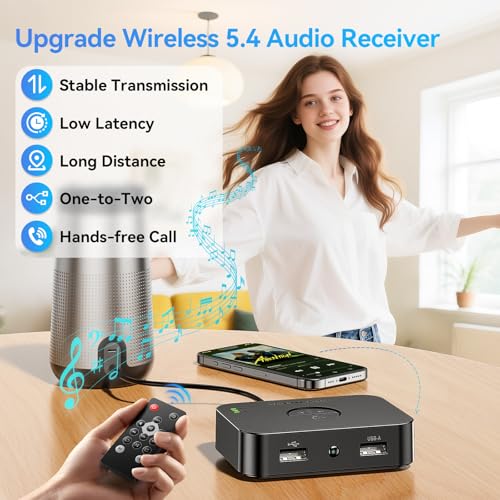 M2R Bluetooth 5.4 Receiver for RCA Adapter for Stereo/Speaker/Wired Speaker/Home Audio Music Streaming Stereo System, Support AUX/RCA/USB