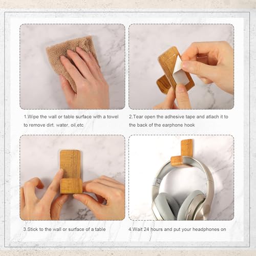 Weewooday 4 Pieces Headphone Hanger Headset Stand Holder, Wood Grain Color | Adhesive Wall Mount Headphone Hook under Desk Acrylic Gaming Earphones Hanger for Earphone Controller - color: Wood Grain Color