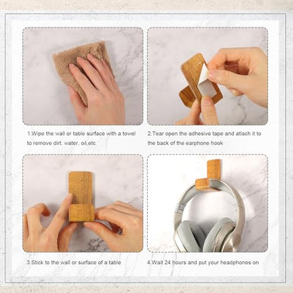 Weewooday 4 Pieces Headphone Hanger Headset Stand Holder, Wood Grain Color | Adhesive Wall Mount Headphone Hook under Desk Acrylic Gaming Earphones Hanger for Earphone Controller - color: Wood Grain Color