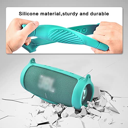 Comecase Silicone Speaker Cover for JBL Charge 5 with Strap and Carabiner | Snug Silicone Sleeve, Open-Port Design and Dual Carry Options for Travel, Camping and Daily Use, Speaker Not Included - Teal - color: Teal