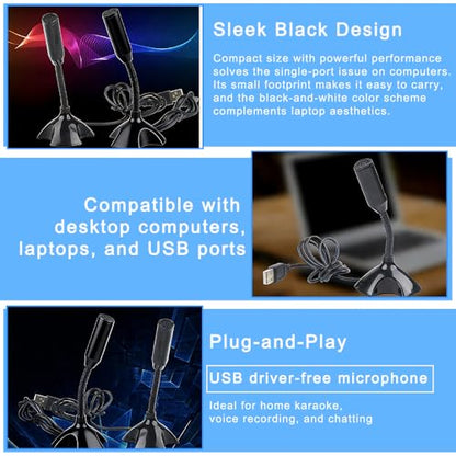 USB Computer Microphone Professional Network Chat Tool Plug and Play Suitable for Desktop and Laptop Computers (Black)