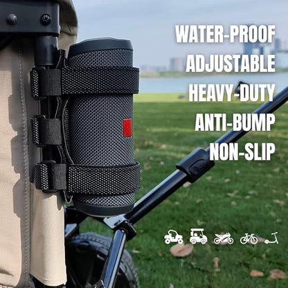 Portable Speaker Mount for Bike - Heavy-Duty Waterproof Hook and Loop Fastener Strap Holder Fitting Railing, Roll Bar & Frame of Bicycle, Golf Cart, Scooter, UTV, ATV, Motorcycle, Stroller - color: Black Grained Basic