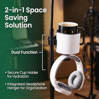 2-in-1 Mic Stand Cup Holder with Headphone Hanger for Studio Musicians