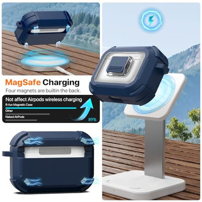 for AirPods Pro 2 Case with Lock Magnetic Lid, Blue | Compatible with AirPods Pro 2nd Generation and AirPods Pro 1st Generation (2019) Case with Cleaner Kit & Carabiner, MagSafe - color: TW-Blue, size: Airpoods Pro 1st/2nd Generation
