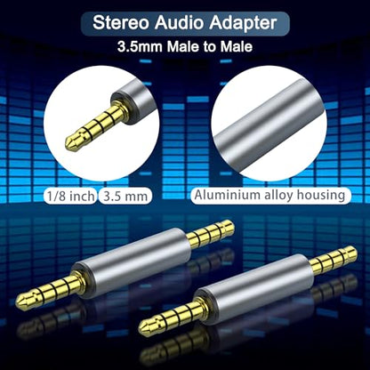 3 Pack 3.5mm Audio Adapter, 1/8" TRRS Stereo Jack Adapter, Male Coupler Gold Plated Connectors, for Mobile Phones, Tablets, Car Audio, Speakers - style: M to M
