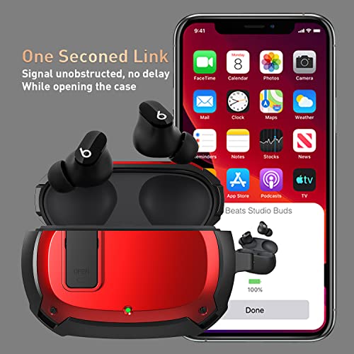 Compatible with Beats Studio Buds/Buds+ Case Cover 2021/2023, [Secure Lock] Cool Beats Studio Buds Plus Protective Shell Men Women with Keychain for New Beats Studio Ear Buds Case - Red[CASE ONLY] - color: Black/Red