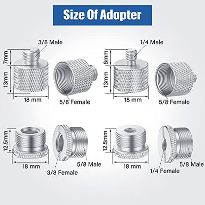 8 Pcs Mic Stand Adapter 5/8 Female to 3/8 Male, 3/8 Female to 5/8 Male, 5/8 to 1/4 and 1/4 to 5/8 Screw Mic Thread Adapter Set for Microphone(Silver) - color: Silver
