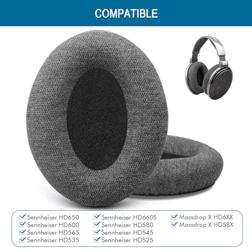 GEVO Earpads for Sennheiser HD650/HD600/HD660S/HD545/HD525/HD535 Headphones, Velour Ear Pads Cushions Replacement for Massdrop X HD6XX/HD58X and HD580/HD565 Jubilee Headset (Velour Gray) - color: Velour Gray