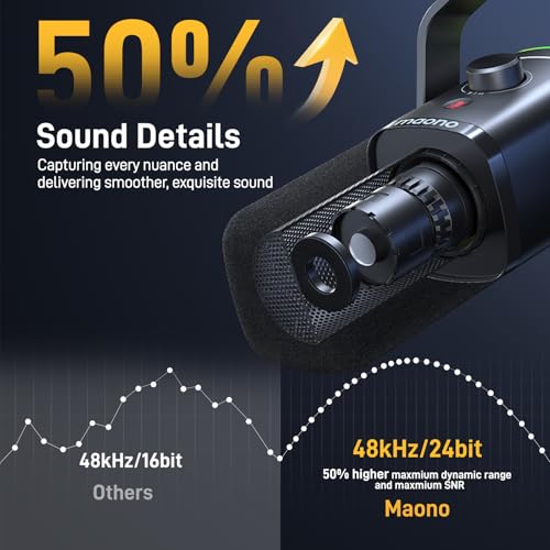 MAONO XLR/USB Gaming Microphone and Studio Monitor Headphones Set, Computer Recording Mic with Mute Button, RGB, Over Ear Wired Headset for YouTube Podcasting Streaming Gaming (PD100X Black+MH601)