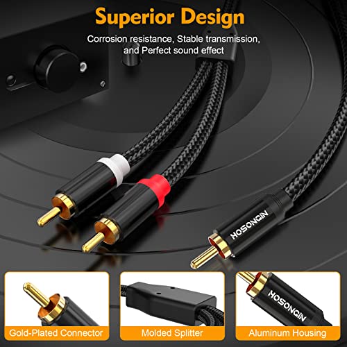 HOSONGIN RCA Y Splitter Cable, 3.3Ft, 2Pack, 1 Male to 2 Male Audio Cable, Gold-Plated, Noise-Free Durable Braided Design RCA Adapter for Subwoofers, Amplifiers, TVs, Home Theater, Hi-Fi Systems - size: 3.3FT-2Pack, style: 1 Male to 2 Male