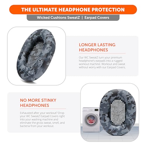 WC SweatZ XM5 - Patented Earpad Sweat Covers for Sony WH1000XM5 by Wicked Cushions | Full 360 Earpad Protection | Sweatproof & Easily Washable | Black Camo - color: Black Camo