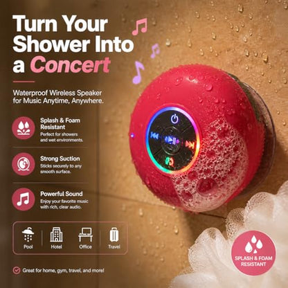 Bluetooth Shower Speaker with LED – Portable Wireless Mini Speaker with Mic & Suction Cup, IPX4 Water Resistant for Shower, Travel, Pool, River Floating, and Outdoor Fun (Plum) - color: Plum
